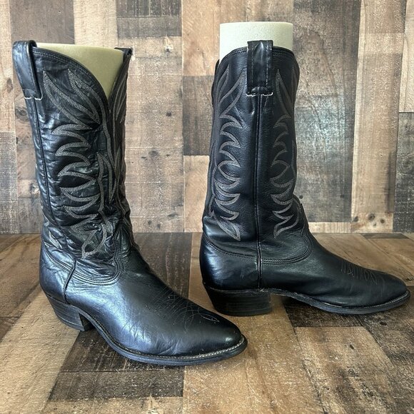 Nocona Vintage Black Western Cowboy Boots Mens 9.5 E - Picture 2 of 12